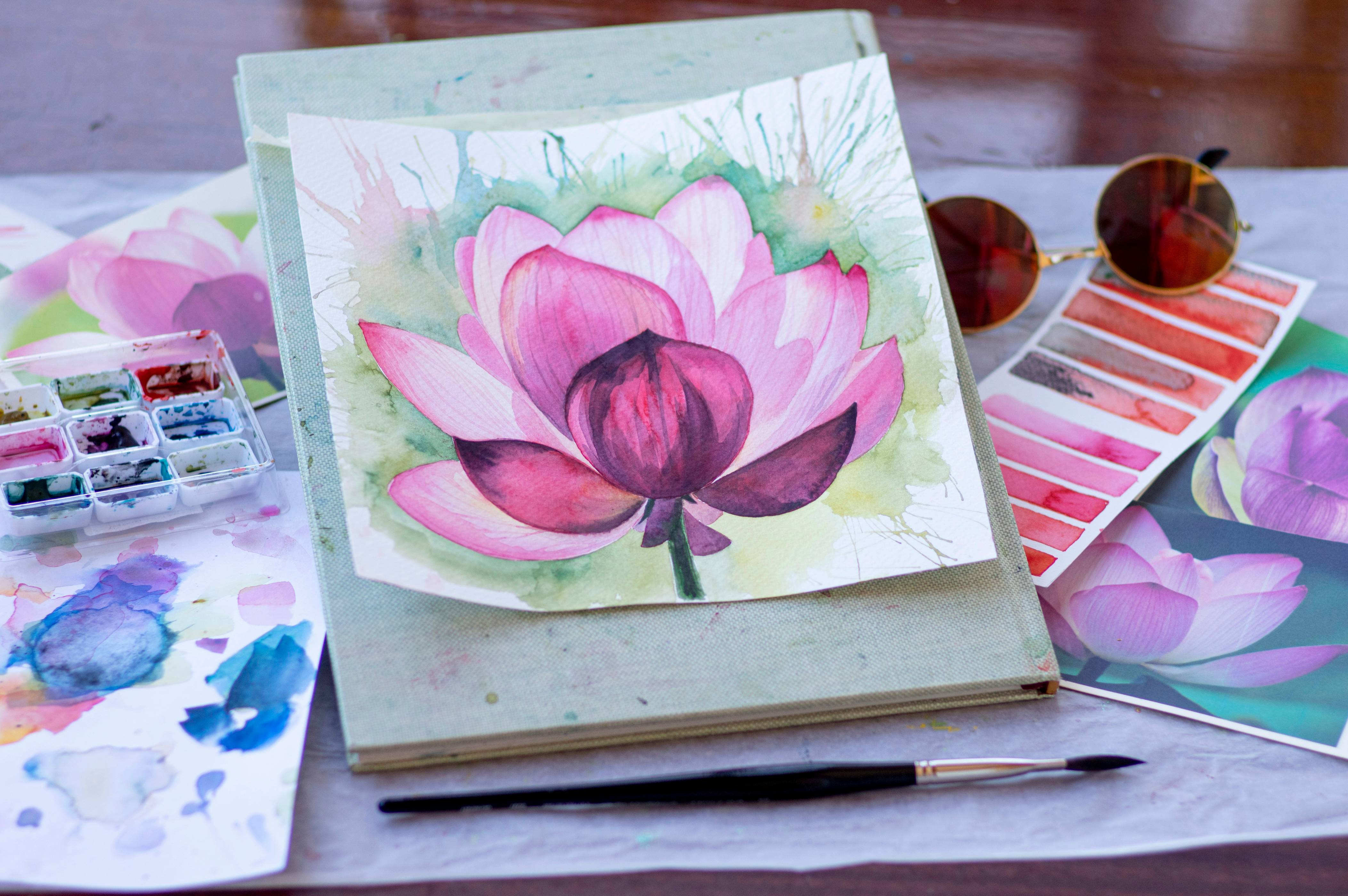 粉白花画